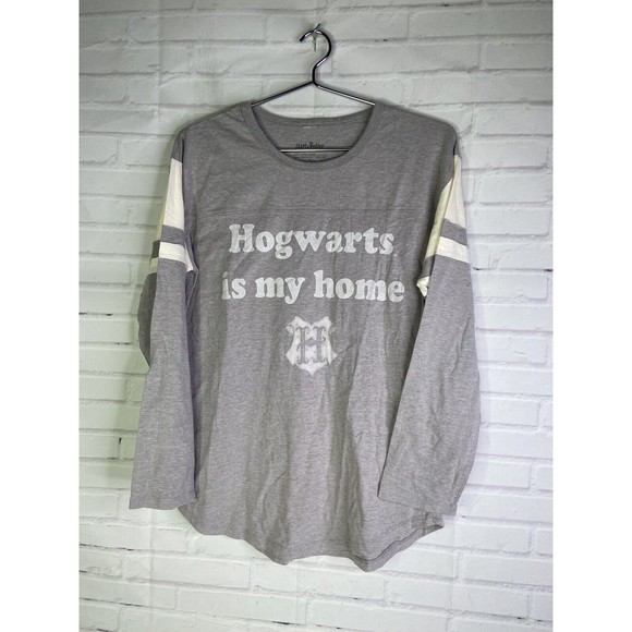 Harry Potter Hogwarts Is My Home Raglan Top Tee T-Shirt Gray Womens Juniors XL - Picture 1 of 5